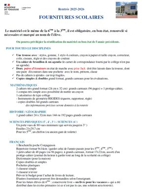 Fourniture scolaires 2025/2026