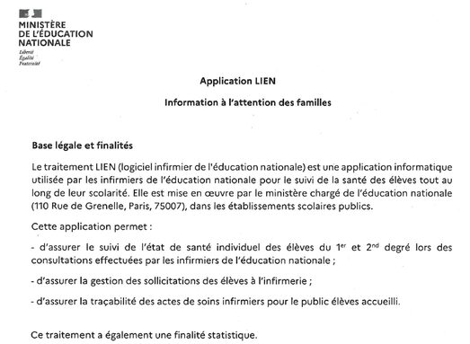 Application "LIEN" utilisée en établissement scolaire